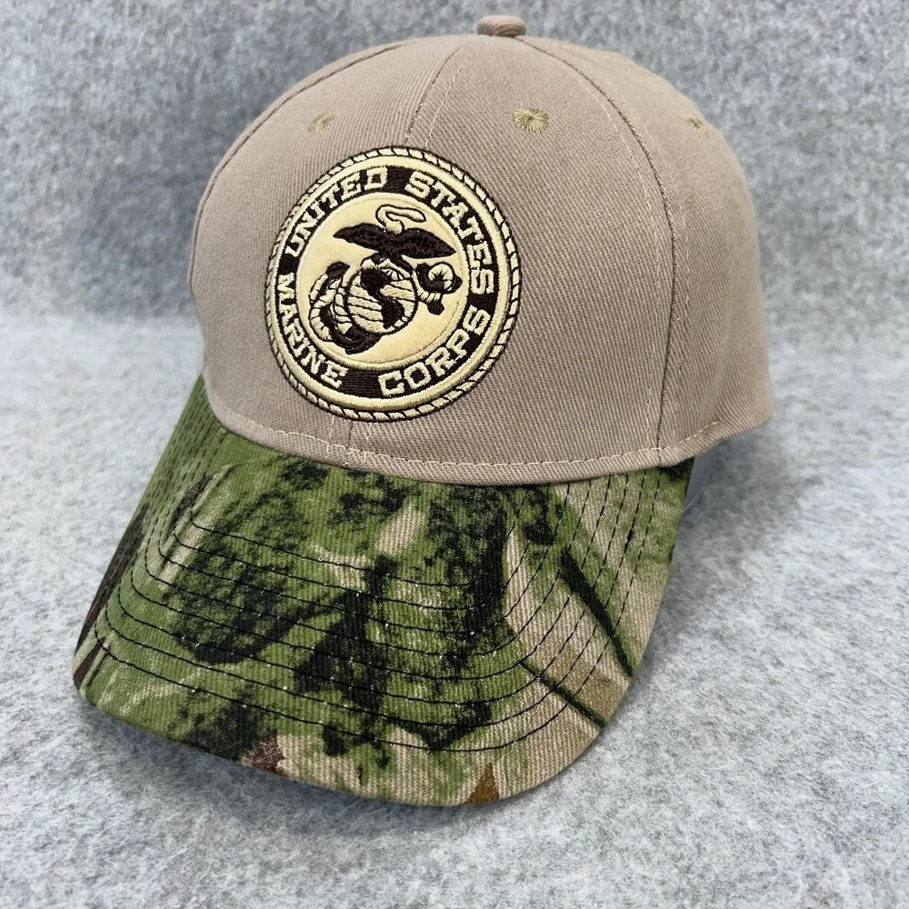 Grunt Apparel US Marine Corps Hat Camo Bill‎ Strapback Tan Cap